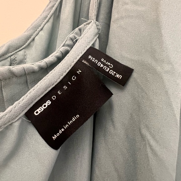 ASOS Design Dusty Blue Pleated Maxi Dress Ruffle Halter Formal Wedding Guest - Picture 9 of 11